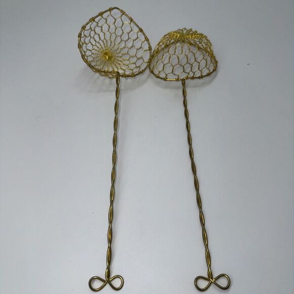 2 NEW Vintage Brass Wire Mesh Strainer Scoops 9x2" STRAINERS Asian Chinese Gold - Picture 4 of 8
